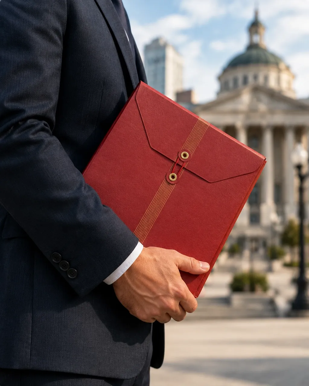 Secure legal document courier delivery outside a courthouse