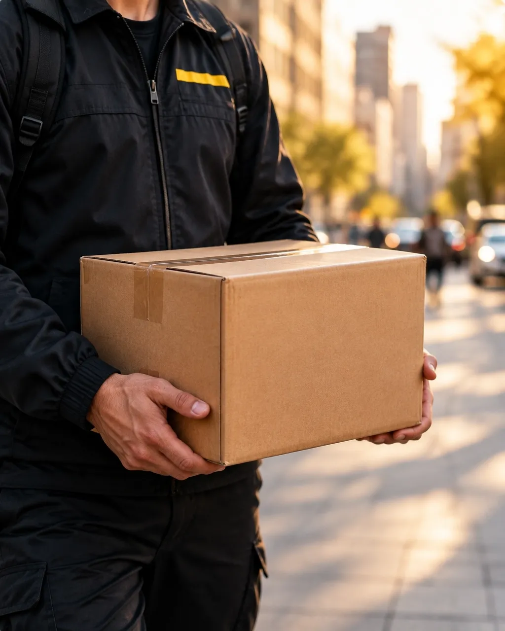 Courier holding a parcel for urgent same-day courier delivery